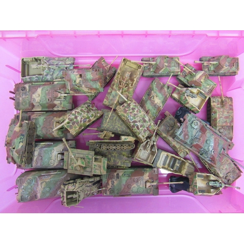 7298 - A collection of plastic kit built model military vehicles including tanks, half-tracks, covered wago... 