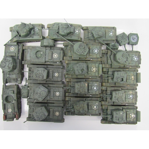 7300A - A collection of plastic kit built model military vehicles including tanks, half-tracks, covered wago... 