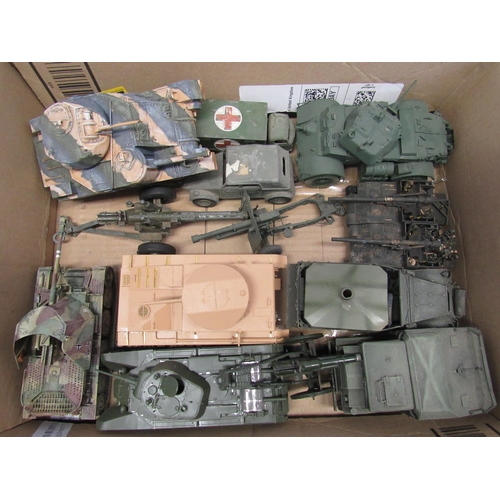 7291 - A collection of plastic kit built model military vehicles including tanks, helicopters etc. and a sm... 