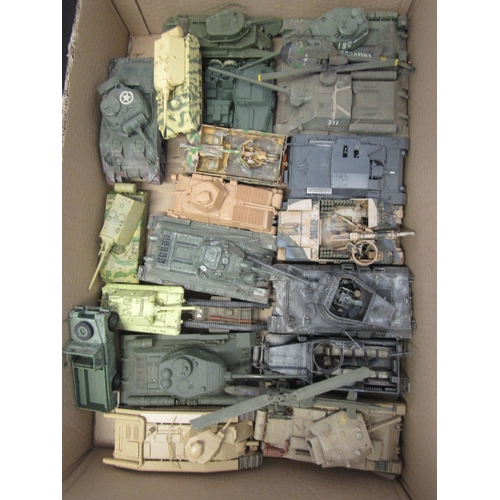 7291 - A collection of plastic kit built model military vehicles including tanks, helicopters etc. and a sm... 