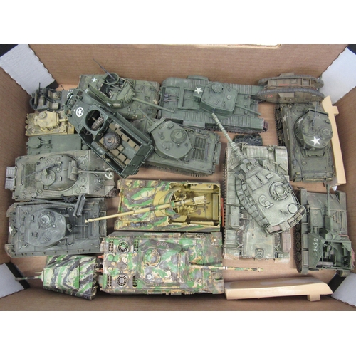 7291 - A collection of plastic kit built model military vehicles including tanks, helicopters etc. and a sm... 