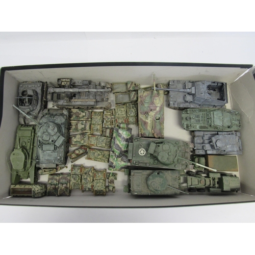 7291 - A collection of plastic kit built model military vehicles including tanks, helicopters etc. and a sm... 