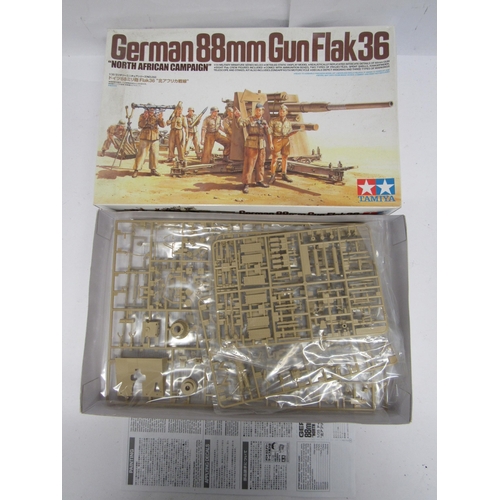 7345 - Five Tamiya 1:35 scale military plastic model kits to include 35283 German 88mm Gun Flak 36, 35068 B... 