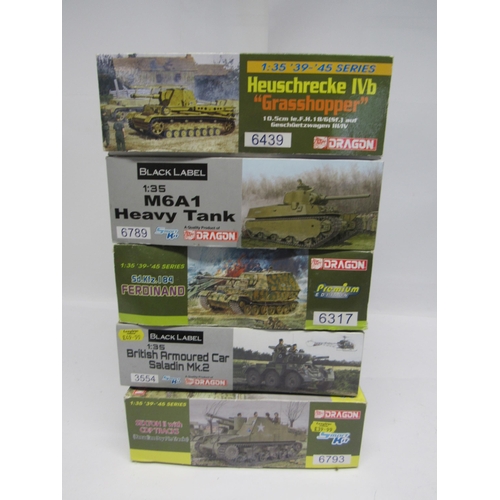 7342 - Five Dragon 1:35 scale military plastic model kits to include 6317 Sd.Kfz.184 Ferdinand, 6789 M6A1 H... 