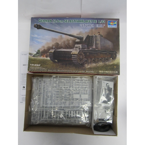 7344 - Four Trumpeter 1:35 scale military plastic model kits to include 00350 German 12.8cm Selbstfahrlafet... 