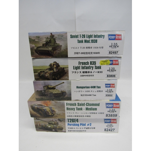 7341 - Five Hobby Boss 1:35 scale military plastic model kits to include82497 Soviet T-26 Light Infantry Ta... 