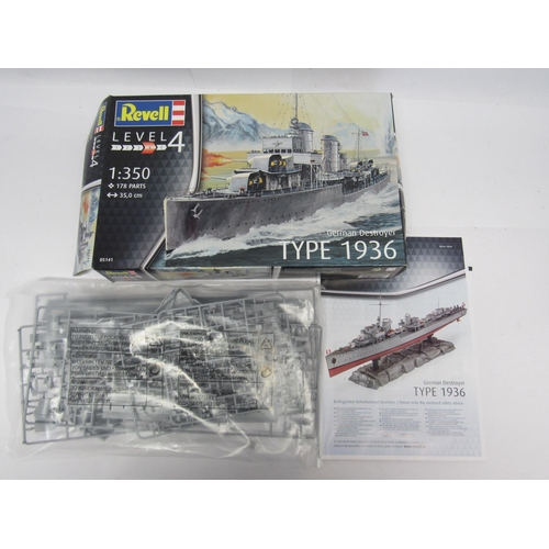 7349 - Seven assorted ship plastic model kits to include Revell 1:350 scale German Destroyer Type 1936, 505... 