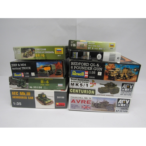 7348 - Nine assorted 1:35 scale military plastic model kits to include Revell 03029 Jeep & M34 Tactical Tru... 