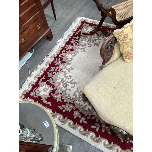 5700 - Frith rugs, handmade wool pile Indian rug, cream ground with central floral medallion red  (R)  £70