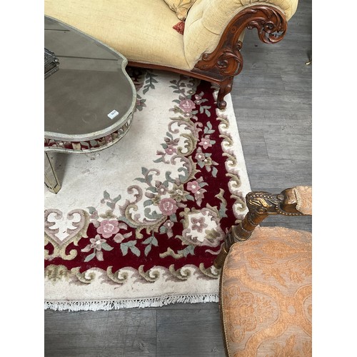 5700 - Frith rugs, handmade wool pile Indian rug, cream ground with central floral medallion red  (R)  £70