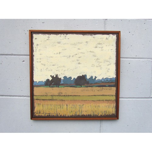 7514 - MICHAEL WOODS (XX) A framed oil on canvas, arable landscape with trees. Signed bottom left and dated... 