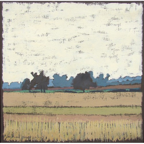 7514 - MICHAEL WOODS (XX) A framed oil on canvas, arable landscape with trees. Signed bottom left and dated... 