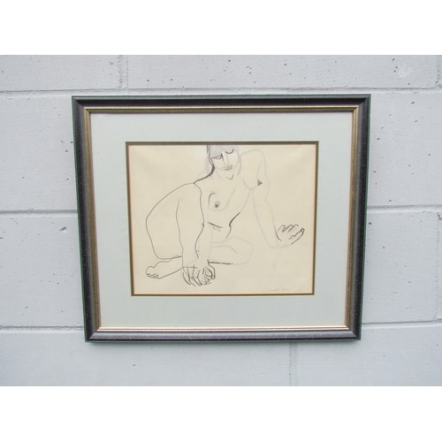 7499 - CLAIRE LAMBERT (XX) A framed and glazed pencil drawing with coloured pastel, female nude study. Sign... 