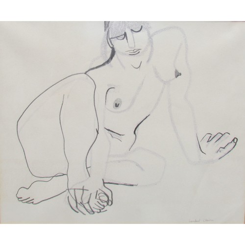 7499 - CLAIRE LAMBERT (XX) A framed and glazed pencil drawing with coloured pastel, female nude study. Sign... 