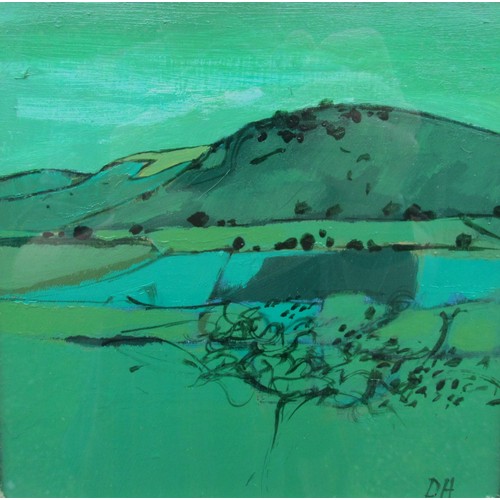 7511 - DAVID HUMPHREYS (b.1937) A framed oil on board, landscape in green. Monogram bottom right. Image siz... 