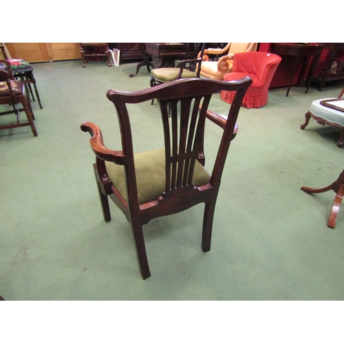 4017 - A George III English elm and fruitwood armchair with pierced central splat and scroll arm supports o... 