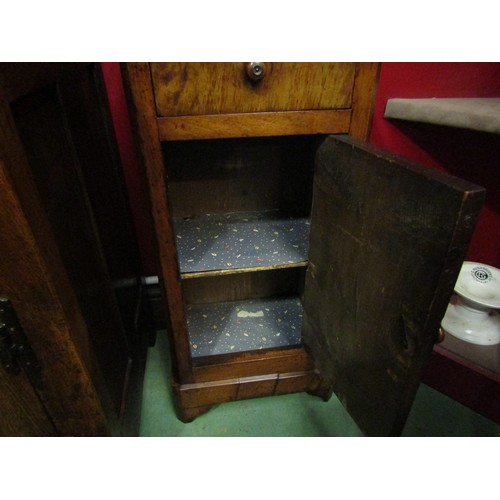 4046 - A Victorian French walnut bedside cabinet, the marble top over a single drawer and cupboard on a pli... 