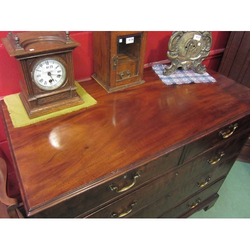 4129 - A George III flame mahogany chest of two short over three graduating long drawers having brass swan ... 