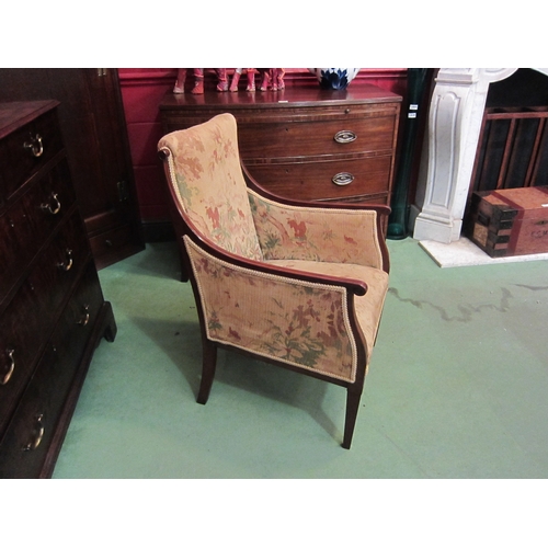 4148 - An Edwardian line inlaid mahogany armchair on square tapering fore legs  (R)  £50