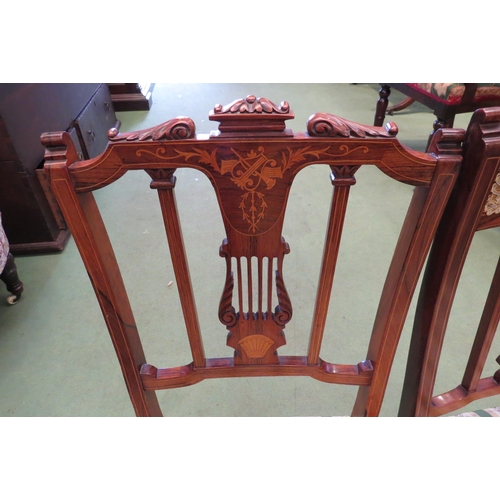 4156 - Two Edwardian inlaid rosewood music chairs, lyre form backrest, bugle and lyre inlay decoration and ... 