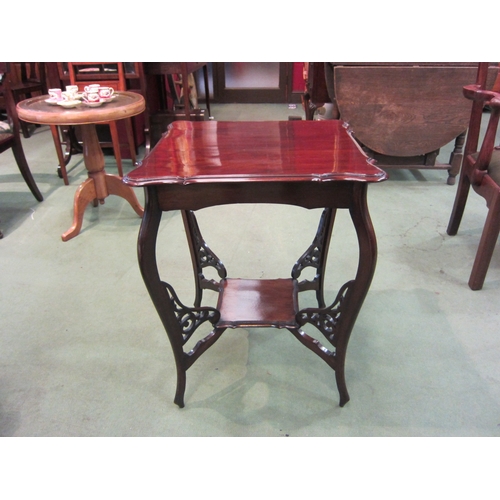 4159 - A mahogany occasional table with under-tier, carved fretwork detailing, 70cm tall x 52cm wide