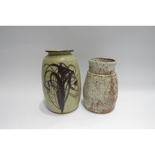 4321 - A Studio Pottery vase of ribbed form, brown abstract design, 22cm tall and a Studio Pottery vase wit... 