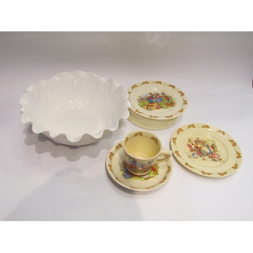 4322 - A white Spode cabbage leaf bowl together with four pieces of Royal Doulton Bunnykins (5)