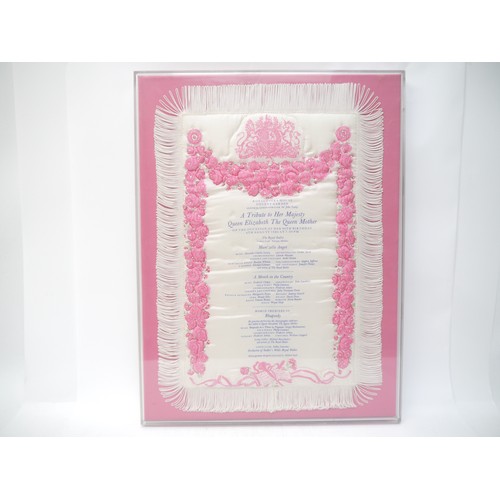4344 - (Queen Elizabeth The Queen Mother) A commemorative silk souvenir programme, Royal Opera House, Coven... 