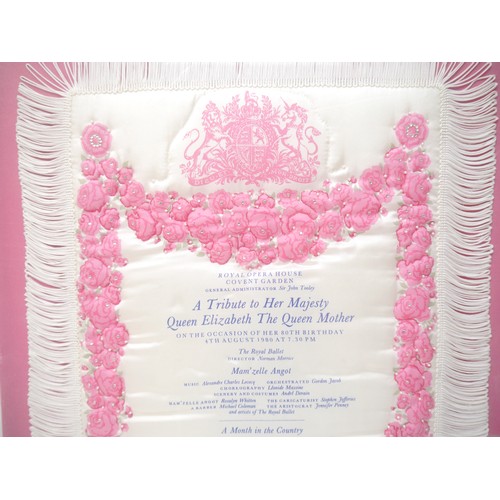 4344 - (Queen Elizabeth The Queen Mother) A commemorative silk souvenir programme, Royal Opera House, Coven... 