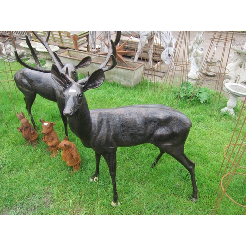 6079 - A bronzed garden lifesize stag and doe