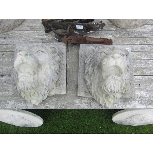 6099 - A pair of sandstone lion mask wall plaques    (R) £100