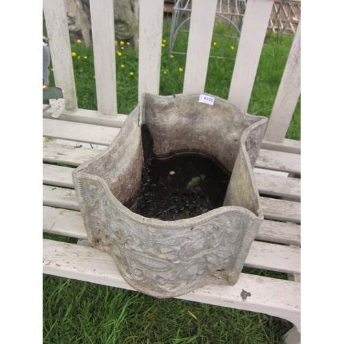 6105 - A pair of 19th Century lead planters with highly ornate acanthus floral detail, 22cm x 45cm x 32cm