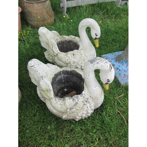 6124 - A pair of painted composition swan planters