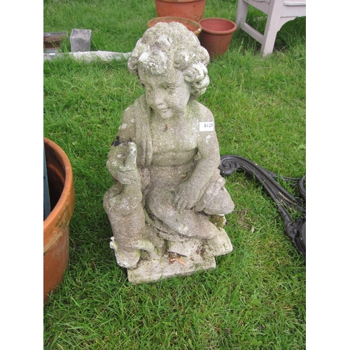 6129 - A classical garden figure of boy on stump holding a rabbit, 71cm tall