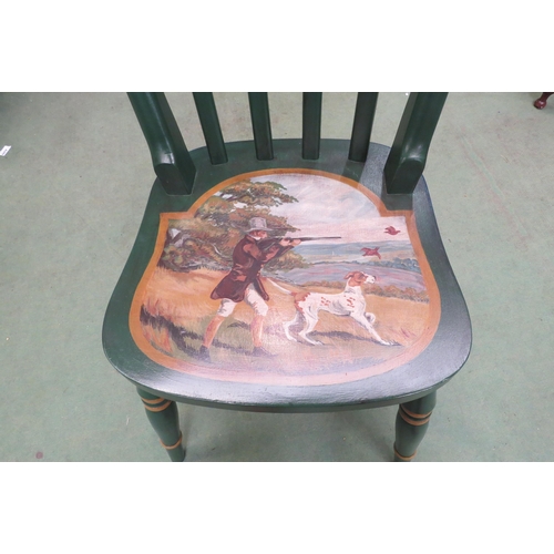 4005 - A hand painted Victorian style lathe back chair with gamekeeper and dogs decoration
