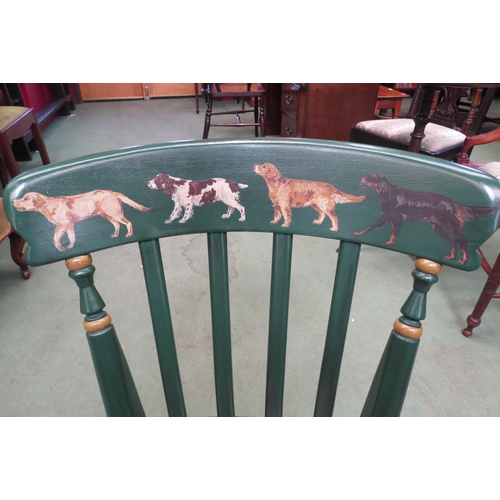 4005 - A hand painted Victorian style lathe back chair with gamekeeper and dogs decoration