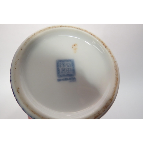 4023 - A 20th Century Japanese Shibata blue and white vase with landscape scene, 29.5cm tall  (E)  £15-20