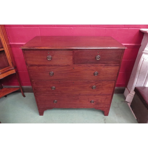4134 - A 19th Century flame mahogany chest of two short over three graduating long drawers on bracket feet,... 