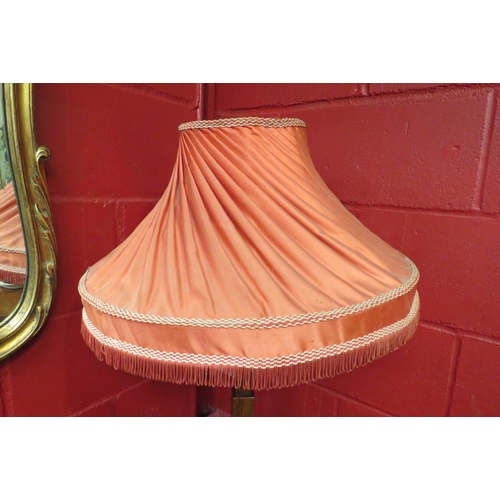 4135 - An Art Deco oak standard lamp on graduating square tapering column and stepped square base with shad... 