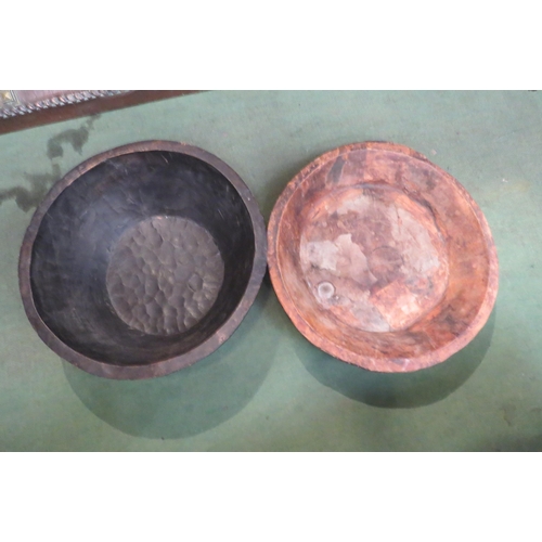 4142 - Two large wooden bowls, hand adzed, 46cm and 43cm diameter