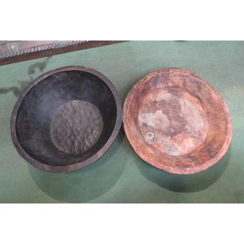 4142 - Two large wooden bowls, hand adzed, 46cm and 43cm diameter