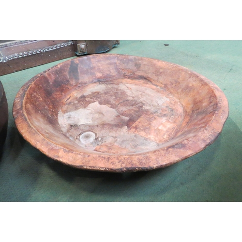4142 - Two large wooden bowls, hand adzed, 46cm and 43cm diameter