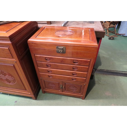 4179 - A teak Burmese cutlery chest with lift-up top over four drawers and two cupboard doors, 78cm tall x ... 