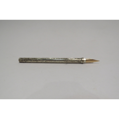 4305 - A white metal combination propelling pencil and dip pen, florally engraved  (C)