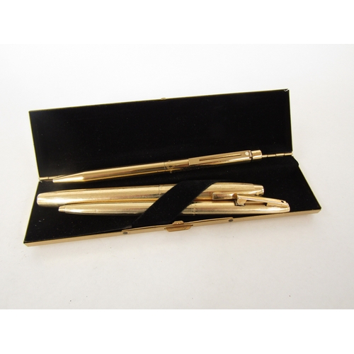 4332 - Two Sheaffer 12ct gold filled pens, fountain and rollerball and Sheaffer Imperial brass rollerball