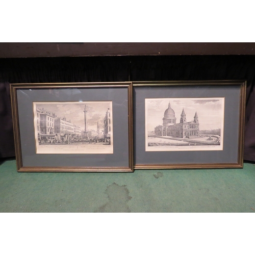 4317 - A group of four monochrome prints/etchings depicting London landmarks including St Paul's Cathedral,... 