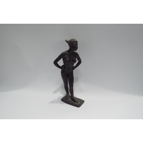 4324 - A Gilbert Carradine pottery figure of nude African female, neck restored, 31cm tall