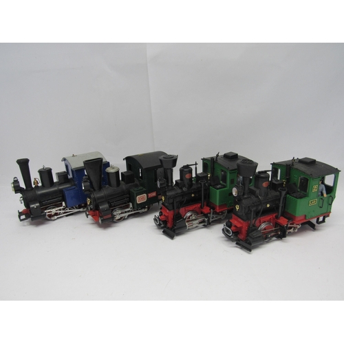 7410 - Four playworn LGB (Lehmann-Gross-Bahn) G scale garden railway 0-4-0 tank locomotives (4)