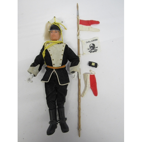 7214 - Two vintage Palitoy Action Man figures with blonde flocked hair to include 17th/21st Lancers with pl... 