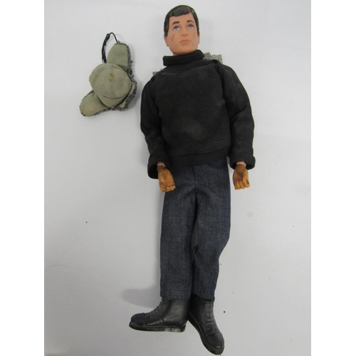 7218 - Three playworn vintage Palitoy Action Man figures with flocked hair, wearing an assortment of offici... 